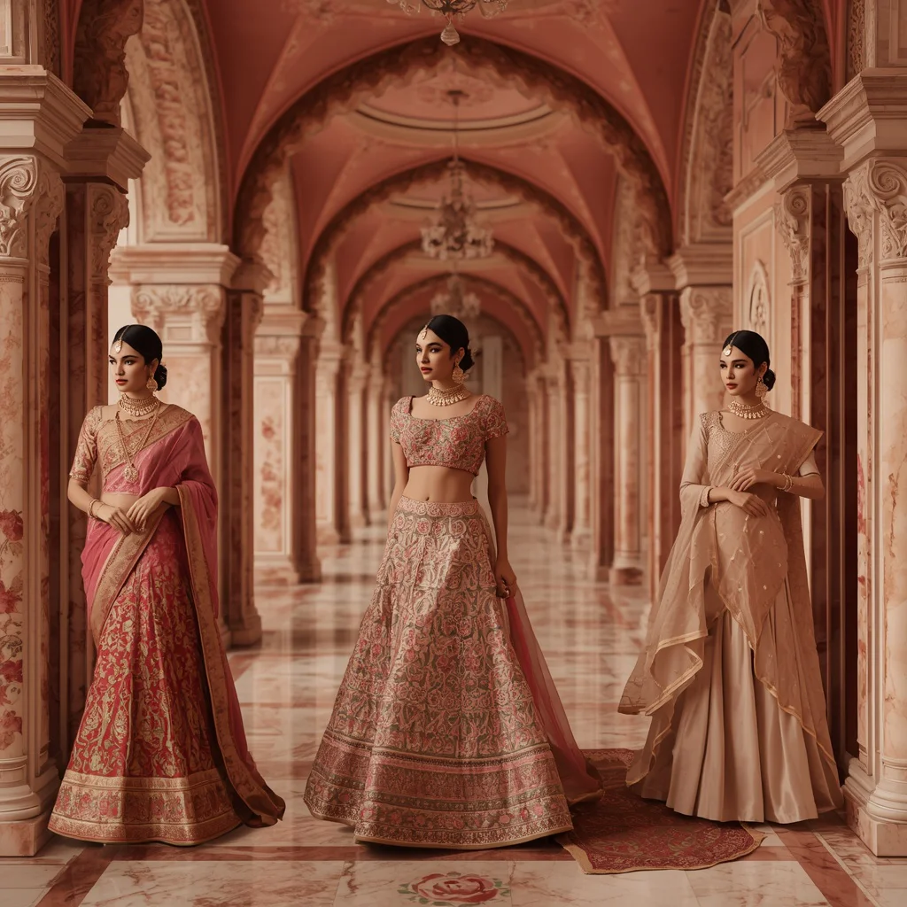 Imperial Rose Corridor Indian Dress Collage Image Prompt Festive Luxury Heritage | ai prompt examples — AI image prompt