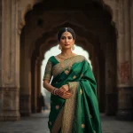Indian Woman in an Emerald Green Saree at a Palace Gate | new ai prompt for image generation free